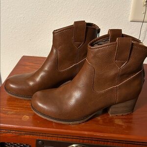 Brown Faux Leather Ankle Boots